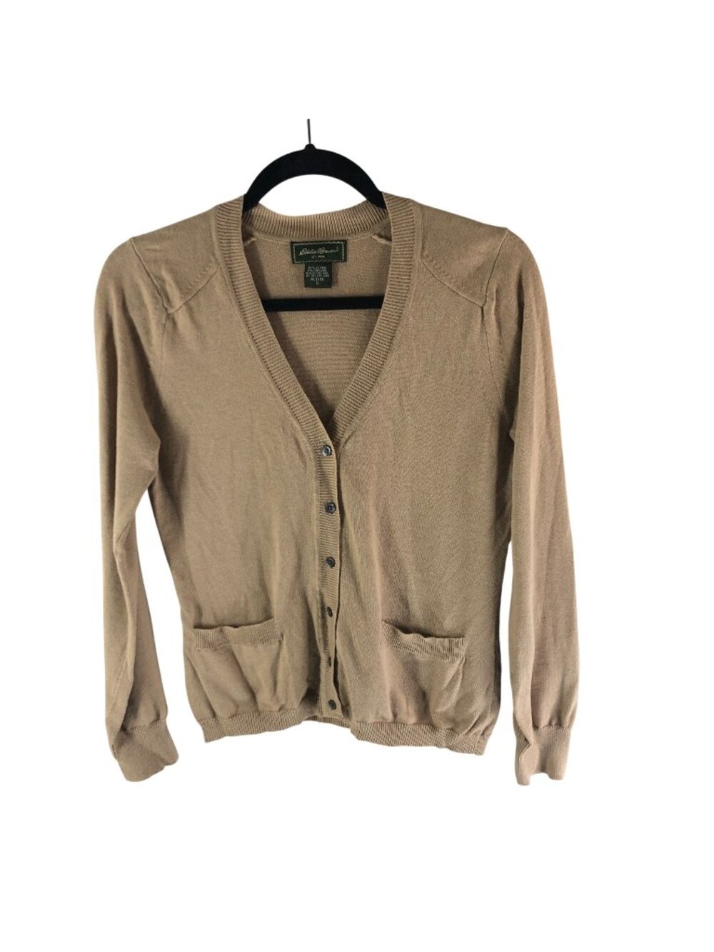 Eddie Bauer Petite Womens Tan Cardigan Sweater Cotton Cashmere Blend Size SP